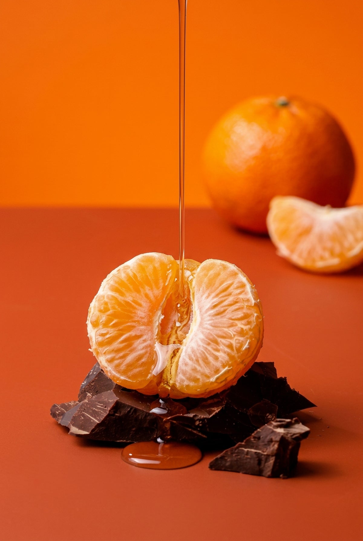 mandarino e cioccolato fondente con bagna alcolica che cade sopra